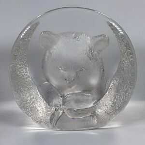 Mats Jonasson Bear Sculpture Signed‎ Crystal Sweden Paperweight Lead MCM